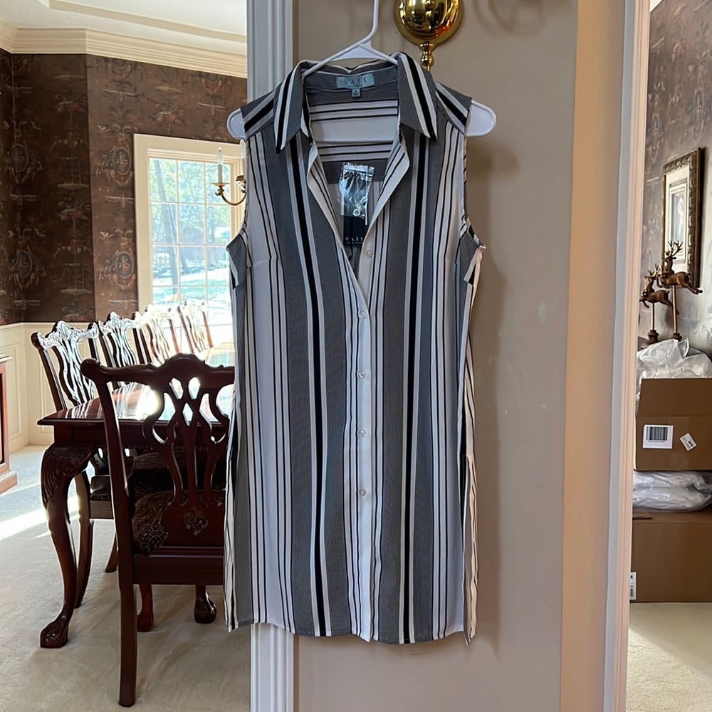 New Black White Striped Sleeveless Dress